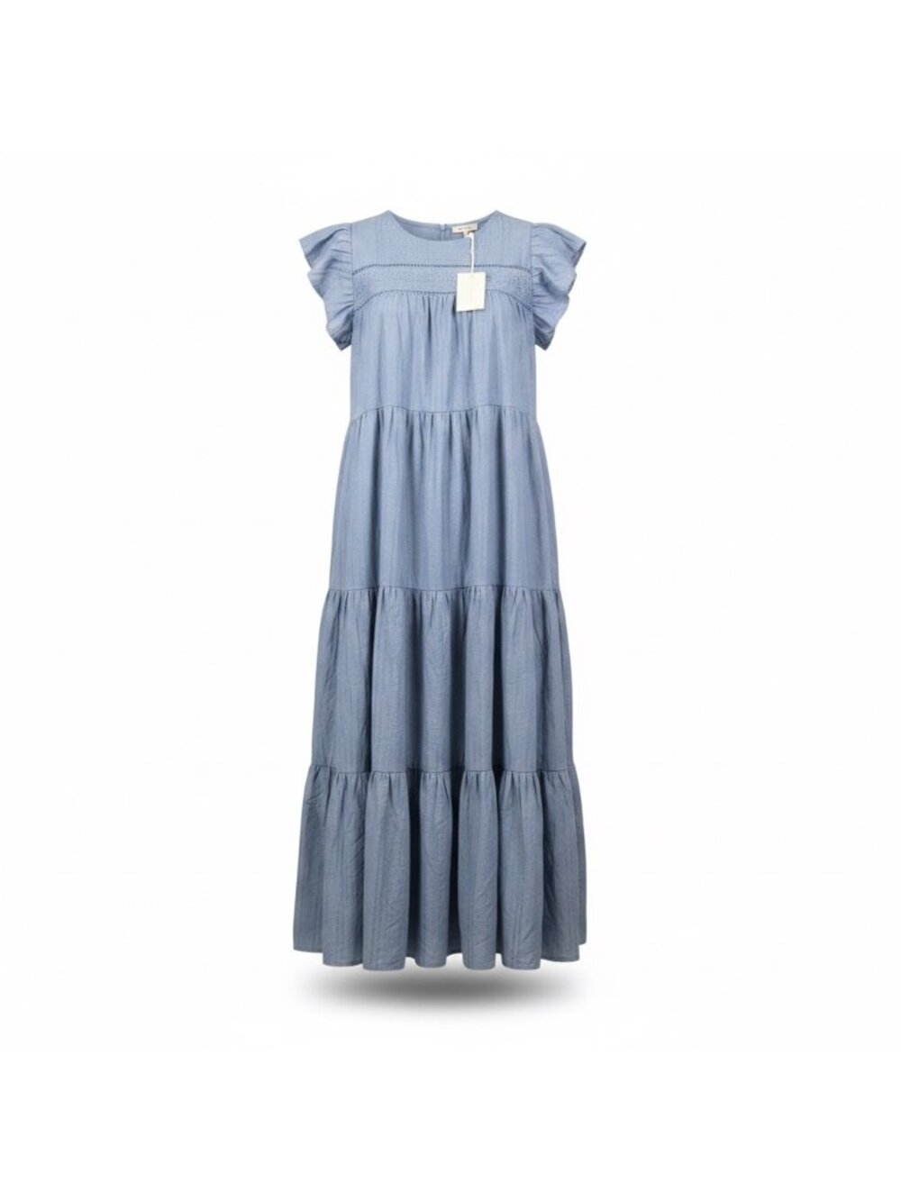 Universal Thread Womens Blue Cotton Tiered Maxi Dress Ruffle Sleeve Size XXL